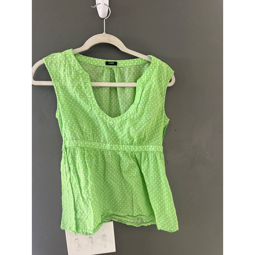 J.Crew Y2k Green Polka Dot Empire Waist Sleeveless Preppy Women Size 4